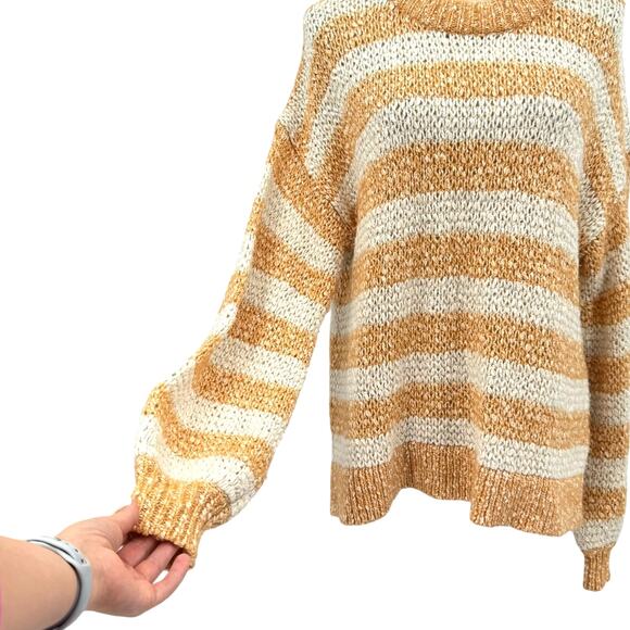 Madewell Baez Orange & Cream Stripe Chunky Open Knit Relaxed Pullover Sweater - Picture 7 of 14